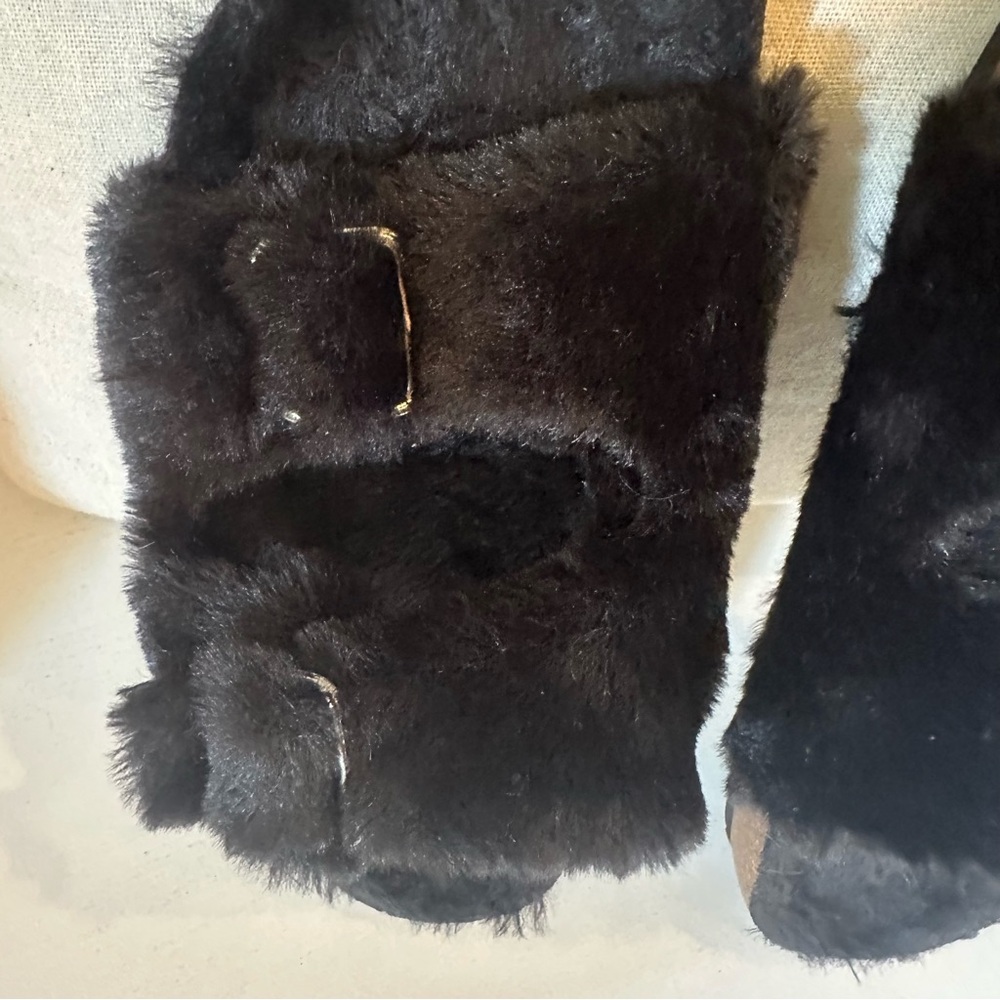 Fuzzy Black Slide Sandals View 5